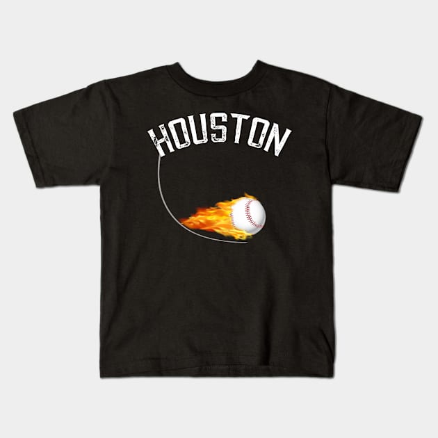 Baseball Houston Ball on Fire Kids T-Shirt by letnothingstopyou